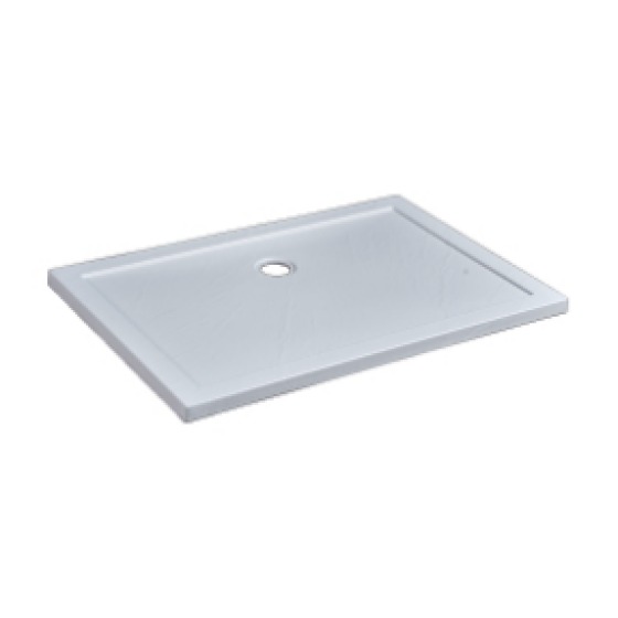 Square shower tray with centre drain, white finish